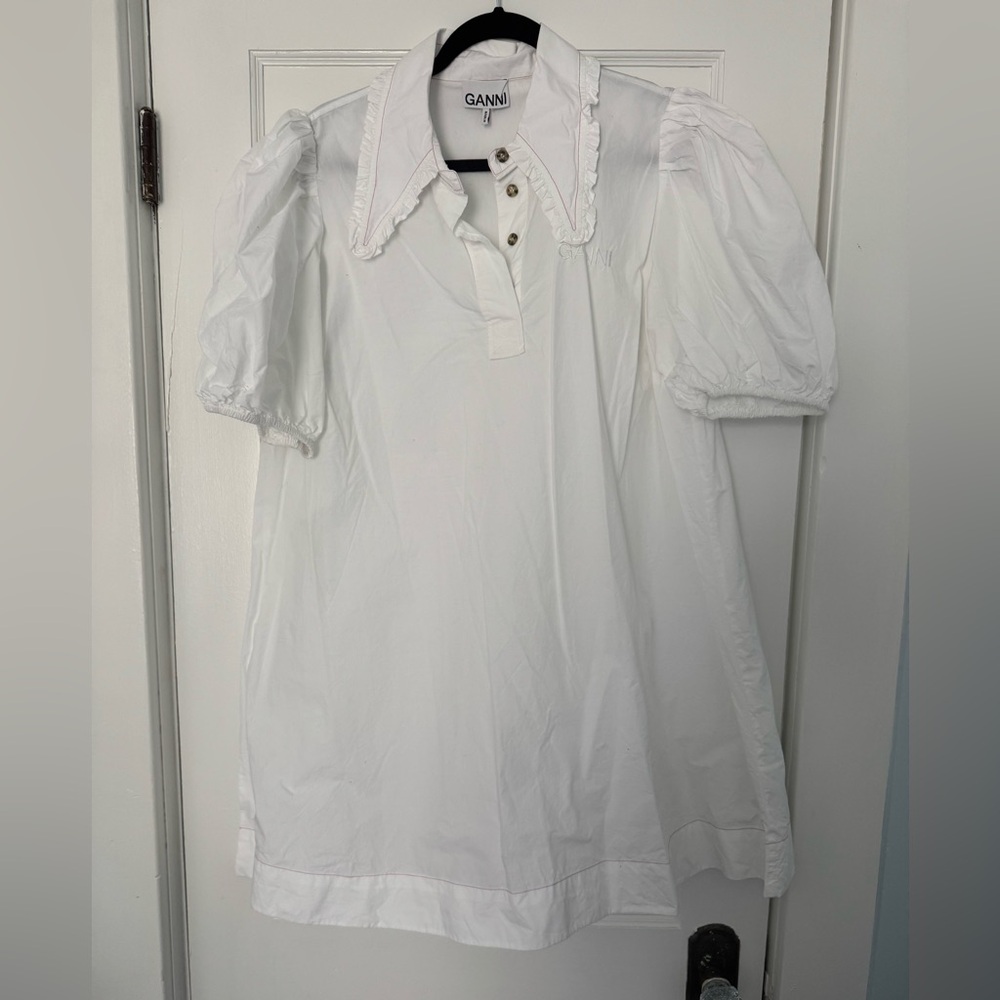 Ganni White Puff Sleeve Babydoll dress sz 44